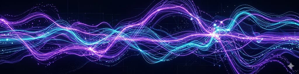 AI-powered data visualization with flowing purple and cyan light streams